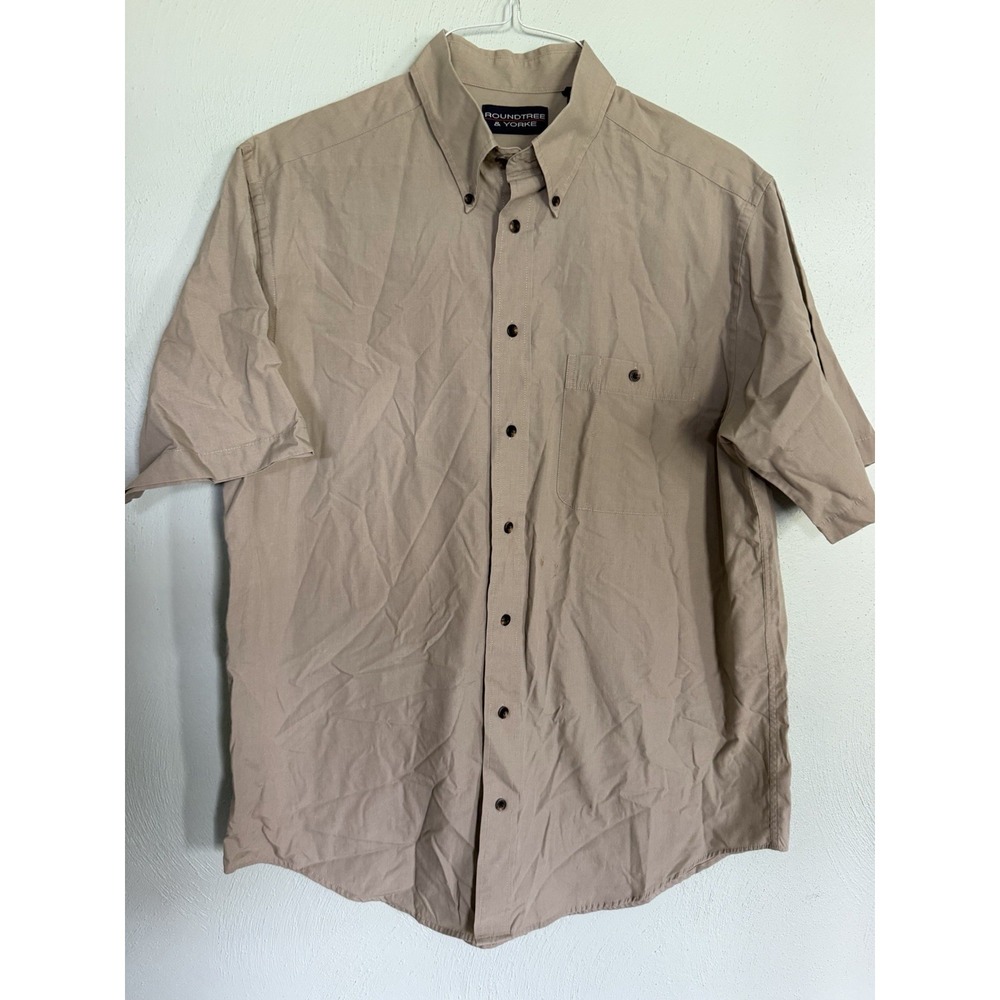 Roundtree & Yorke short-sleeve button-down shirt single chest pocket Sz L